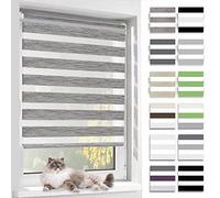 BelleMax Store Enrouleur Jour Nuit,Tissu Double,Rideau sans Perçage,Translucide Occultant Protection Vie privée,pour Fenêtre et Porte,(Largeur du Tissu 90 cm),Lin Gris,90l x 150L cm