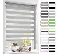 BelleMax Store Enrouleur Jour Nuit,Tissu Double,Rideau sans Perçage,Translucide Occultant Protection Vie privée,pour Fenêtre et Porte,(Largeur du Tissu 65 cm),Gris,65l x 220L cm