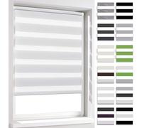 BelleMax Store Enrouleur Jour Nuit,Tissu Double,Rideau sans Perçage,Translucide Occultant Protection Vie privée,pour Fenêtre et Porte,(Largeur du Tissu 55 cm),Blanc,55l x 100L cm