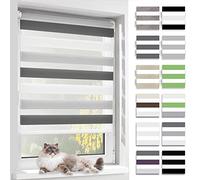 BelleMax Store Enrouleur Jour Nuit,Tissu Double,Rideau sans Perçage,Translucide Occultant Protection Vie privée,pour Fenêtre et Porte,(Largeur du Tissu 85 cm),Blanc-Gris-Anthracite,85l x 130L cm