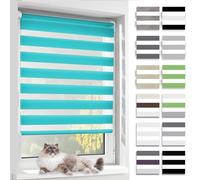 BelleMax Store Enrouleur Jour Nuit,Tissu Double,Rideau sans Perçage,Translucide Occultant Protection Vie privée,pour Fenêtre et Porte,(Largeur du Tissu 85 cm),Turquoise,85l x 150L cm