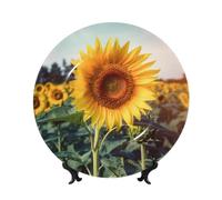 Belles assiettes décoratives en céramique de tournesol - Assiette décorative en porcelaine anglaise avec présentoir - Ornement en céramique fait à la main - Personnalité - Assiette à dîner en