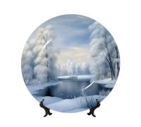 Belles assiettes décoratives en céramique d'hiver en porcelaine anglaise avec présentoir ornement en céramique fait à la main Personnalité Assiette à dîner en porcelaine Artisanat pour la maison et le