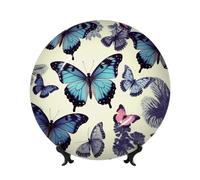 Belles assiettes décoratives en céramique en forme de papillon - Assiette décorative en porcelaine anglaise avec présentoir - Ornement en céramique fait à la main - Personnalité - Assiette à dîner en