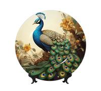 Belles assiettes décoratives en céramique paon - Assiette décorative en porcelaine anglaise avec présentoir - Ornement en céramique fait à la main - Personnalité - Assiette à dîner en porcelaine