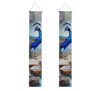 Belles bannières de porche à suspendre avec paons et lotus - Bannière de porte d'été - Bannière de fête - Fond photo pour les vacances de bienvenue - Décoration intérieure et extérieure