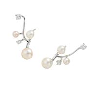 Belles boucles d ' oreilles en cuivre avec perles artificielles et pierre de Zircon, accessoires d ' oreille Design asymétrique élégant, boucles d ' oreilles en pierre asymétriques