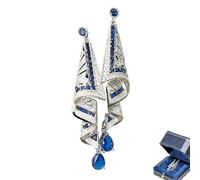 Belles boucles d’oreilles médiévales en soie, boucles d’oreilles en satin Vintage, boucles d’oreilles breloques en soie rétro, aiguille en argent 925, Design superbe pour les femmes (Bleu)