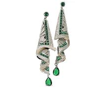 Belles boucles d’oreilles médiévales en soie, boucles d’oreilles en satin Vintage, boucles d’oreilles breloques en soie rétro, aiguille en argent 925, Design superbe pour les femmes (Vert)