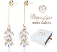 Belles Boucles d'Oreilles en Cristaux Autrichiens Baignées dans l'Or. Ecrin cadeau offert. Cadeau femme Noël Fête mères. 2SPLENDID®