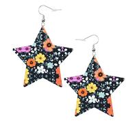 Belles boucles d'oreilles en cuir avec imprimé de fleurs colorées en forme d'étoile, accessoires légers et élégants pour les fêtes, les danses et la vie quotidienne.