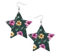 Belles boucles d'oreilles en cuir avec imprimé fleurs violettes en forme d'étoile, accessoires légers et élégants pour les fêtes, les danses et la vie quotidienne.