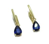 Belles boucles d'oreilles en or jaune 18 carats avec 2 saphirs naturels taille larme de 7 x 5. Fermeture de pelle. 2,20 cm de long. Poids : 1,15 g., cm, 100 % or 18 carats, Saphir