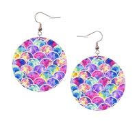 Belles boucles d'oreilles rondes en cuir de sirène aux couleurs de l'arc-en-ciel Accessoires quotidiens Travail au travail Mode femme, taille unique, Simili cuir