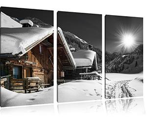 belles cabanes enneigées Alpes noir / blanc sur l'image 120x80 sur toile 3-pièces de l'image de la toile, énorme XXL Photos complètement encadrée avec civière, art impression sur murale avec cadre, gänstiger comme la peinture ou la peinture à l'huile, aucune affiche ou un poster