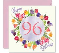 Belles cartes d'anniversaire pour femme pour 96e anniversaire - Bouquet de tulipes aquarelles - Carte d'anniversaire pour elle cadeau d'anniversaire pour elle grand-mère grand-père