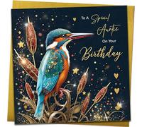 Belles cartes d'anniversaire pour tante - Élégante carte d'anniversaire traditionnelle avec enveloppe dorée métallique