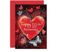 Belles cartes de 18e anniversaire de mariage en argent pour homme et femme - Cœur d'amour - Élégante carte d'anniversaire de mariage pour mari, épouse, petit ami, petite amie, 12,7 x 17,8 cm,