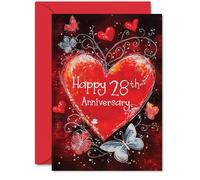Belles cartes de 28e anniversaire en argent pour homme et femme - Cœur d'amour - Élégante carte d'anniversaire de mariage pour mari, épouse, petit ami, petite amie, A5 Magnifique carte de vœux cadeau
