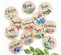 Belles cartes d'étapes mensuelles pour bébé - 12 disques double face en bois avec signe de naissance Hello World pour fille et garçon, accessoires de photographie mensuels pour nouveau-né pour la
