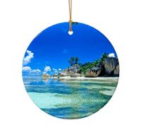 Belles décorations de Noël en céramique imprimées sur les plages, décoration de Noël familiale double face, cadeaux pour femmes et hommes