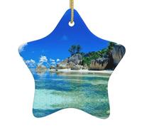 Belles décorations de sapin de Noël chrétiennes à impression de plages, ornements d'étoiles de ferme, forme d'étoile en céramique pour décoration de vacances