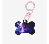 Belles décorations en acrylique pour chien avec impression papillon lumineuse, plaque d'identification personnalisée pour animal de compagnie, porte-clés en forme d'os