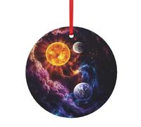 Belles décorations festives en aluminium avec impression galaxie - Boules à pendentif double face pour décoration de Noël multi-scènes