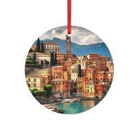 Belles décorations festives en aluminium avec impression italienne - Boules à pendentif double face pour décoration de Noël multi-scènes