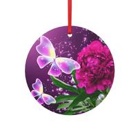 Belles décorations festives en aluminium avec motif papillon violet - Boules à pendentif double face pour décoration de Noël multi-scènes