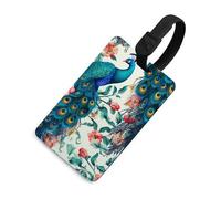 Belles étiquettes de bagage à motif de fleurs de paon pour voyage, étiquettes de bagages en TPU avec carte d'information, étiquettes de valise personnalisées pour le vol, étiquettes de sac
