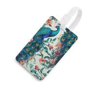 Belles étiquettes de bagage à motif de fleurs de paon pour voyage, étiquettes de bagages en TPU avec carte d'information, étiquettes de valise personnalisées pour le vol, étiquettes de sac