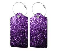 Belles étiquettes de bagage violettes à paillettes pour valise, étiquettes de bagage durables avec boucle en métal avec identificateurs de boucle en polyuréthane, étiquettes de nom, d'adresse et pour