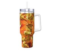 Belles feuilles d'automne,Gobelet isotherme Ice Bully de 40 oz avec poignée, couvercle et paille, en acier inoxydable, pour voiture ou café.