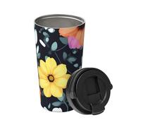 Belles fleurs colorées transportent une tasse à café isotherme. Thermos élégant de 500 ml qui garde les boissons chaudes pendant des heures, parfait pour le café, le thé et plus encore.
