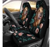 Belles Fleurs d'amour Golden Retriever 2 Pièces Housses De Siège De Voiture Avant Machine Housse De Sieges Auto Respirantes Housse Couverture Couvre Sieges Universel pour SUV Voitures Camionnettes