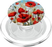 Belles Fleurs Sauvages dans Un Champ de céréales, Une Fleur de Coquelicot Rouge PopSockets PopGrip pour MagSafe
