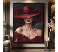 Belles images d'art moderne, robe rouge et chapeau pour femmes, point de croix, broderie diamant, peinture décorative, 50 x 70 cm, sans cadre