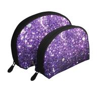 Belles Paillettes Violettes, Trousse de Maquillage Coquille Femme Petit Porte-Monnaie Trousse de Toilette Trousse à cosmétiques 2 pièces