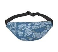 Belles roses sur fond bleu, grand sac banane tendance, sac banane de voyage décontracté pour garçons, adapté pour le sport, la course, le cyclisme, les voyages, la pêche