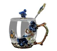 Belles tasses en verre émaillé ensemble de gobelets en verre simple ensemble de verres pratiques couple cadeau tasse avec couvercle cuillère