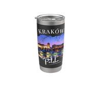 Belles villes d'Europe de l'Est, Cracovie de Pologne de nuit Gobelet isotherme en acier inoxydable double paroi