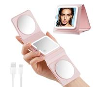 Belleskin Petit Miroir de Poche Rechargeable, 1X/5X/10X Miroir Grossissant de Voyage avec Lumière LED, Miroir de Maquillage Compact et Pliable pour Sac à Main, USB-C