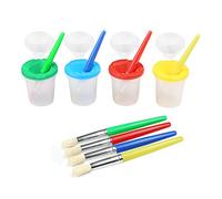 BELLESTYLE 4 Couleurs Anti-fuites Tasses à Peinture avec Couvercles & 4 pièces Couleur Assorties Pinceaux pour Les Enfants