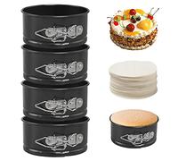 BelleStyle 4 Pièces Moule à Gàteau Rond, Ensemble de Moule a Gateau Antiadhésif Moules à Charnière Rondes en Acier Inoxydable Moule a Charniere Moule à Gâteau à Charnière avec Fond Amovible