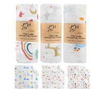 BelleStyle Bébé en Mousseline Couverture Emmaillotage, Lot de 3 Grand 120 x 120 cm Mousseline de Bambou Coton pour Bébé Fille et Garçon - Baleine Bleue, Cheval Arc-en-Ciel, des Arbres