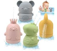 BelleStyle Jouets de Bain, 4 Pièces Jeux de Bain en Silicone pour Bébé Enfant 1 2 3 4 Ans, Pulvérisable Animaux Jouets Flottants sans Moisissure Jouets d'eau Douche pour Tout-Petits Garçon Fille