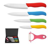 BelleStyle Set de Couteau en Céramique, Couteaux de Cuisine Professionnel, 4 Tailles Couteaux Chef avec Éplucheur Ustensiles de Cuisine pour Couper Légumes, Fruits et Autres Aliments