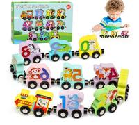 BelleStyle Train Jouet en Bois pour Enfant, Jouet Montessori 2 Ans, Ensemble de Magnétique Train des Animaux avec Numéro, Jeu Éveil Motricité Fine Jeux Educatif Cadeau pour Garçons Filles 2 3 4 Ans