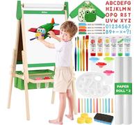 Belleur Tout-En-Un Tableau pour Enfant avec 2 Rouleaux de Papier et Accessoires de Luxe, Ajustable en Hauteur, Tableau Enfant Double Face en Bois, Chevalet pour Enfant de 2 à 8 ans
